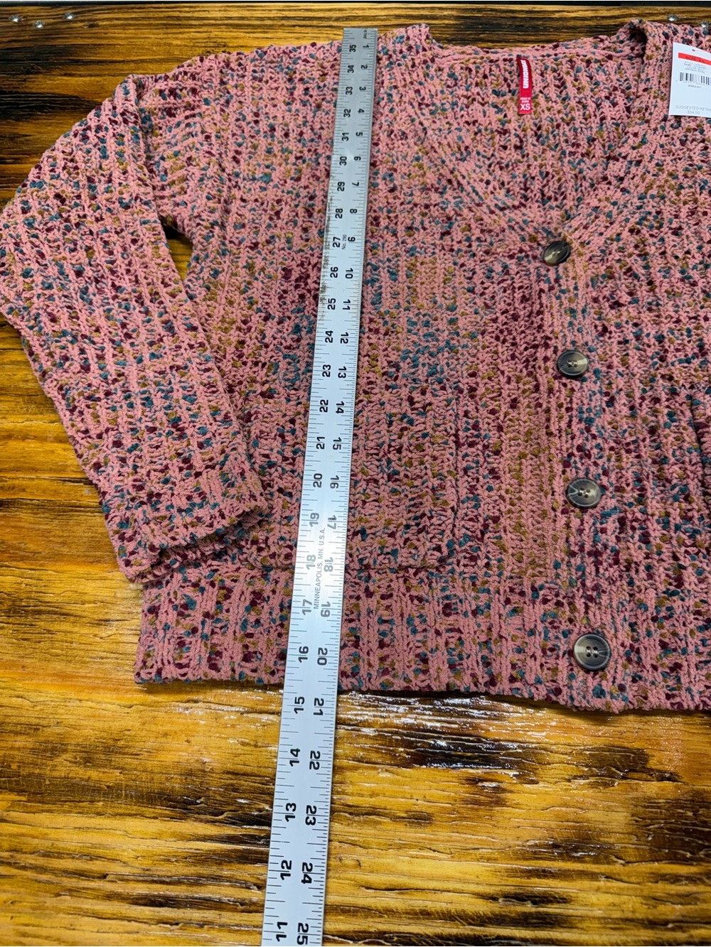 UNIONBAY Pink Multicolor Open-Knit Button Cardigan
